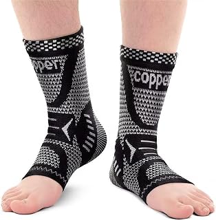 INDEEMAX Copper Ankle Brace Ankle Compression Sleeve Support Ankle Brace for Women & Men, Achilles Tendonitis Brace, Plantar Fasciitis, Sports, Silver Black, M