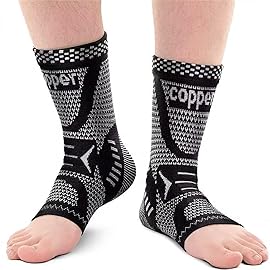 INDEEMAX Copper Ankle Brace Ankle Compression Sleeve Support Ankle Brace for Women & Men, Achilles Tendonitis Brace, Plantar Fasciitis, Sports, Silver Black, M