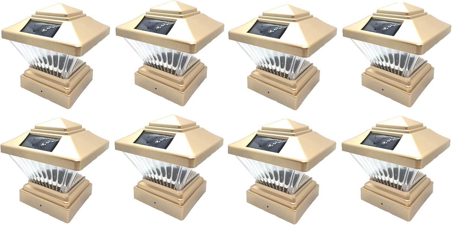 8-Pack Outdoor Garden 4 x 4 Solar LED Post Deck Cap Square Fence Light Landscape Lamp Lawn PVC Vinyl Wood Sunlight (Copper)