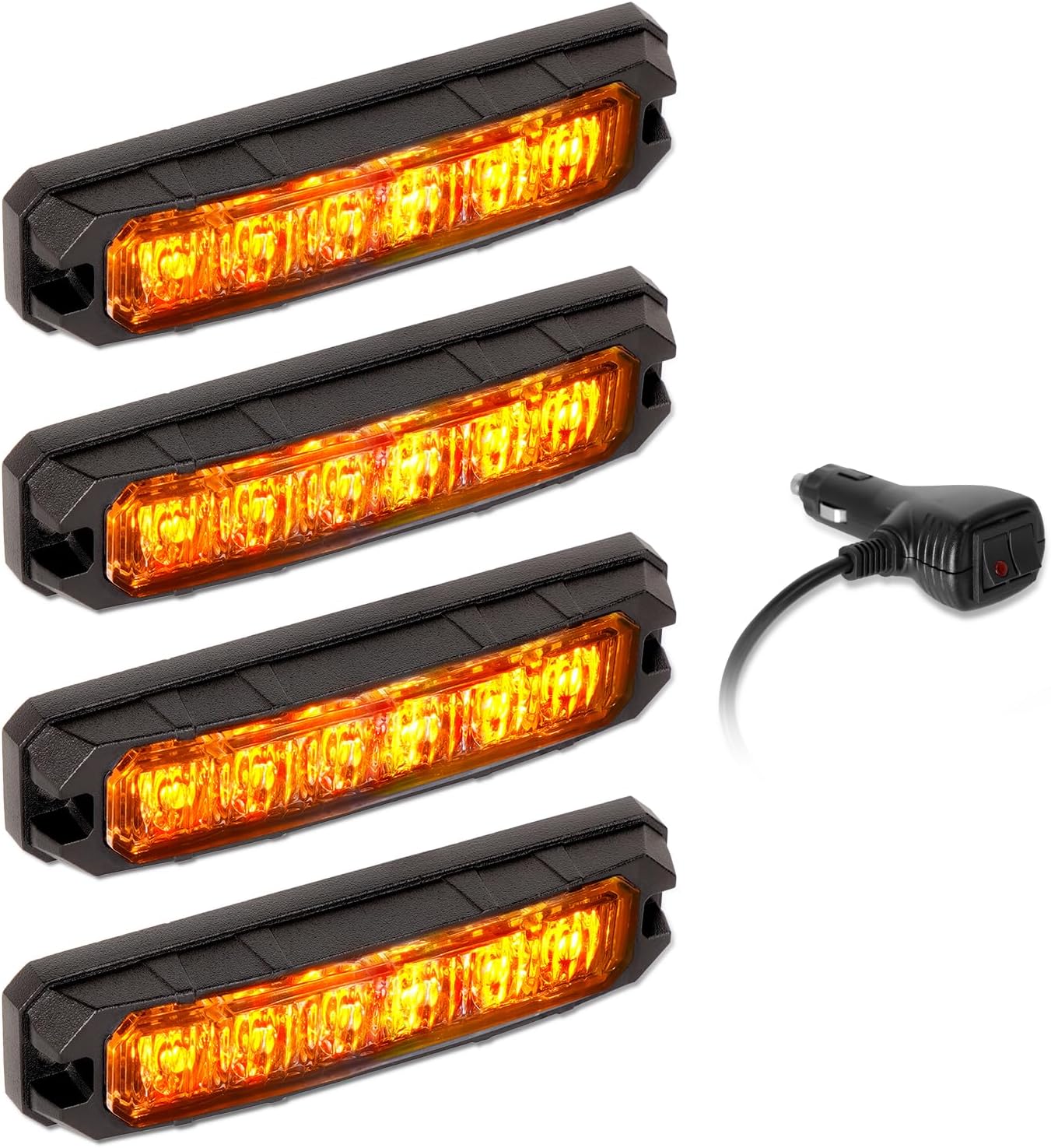 LRTER 4PCS 6LED Mini Grill Strobe Lights for Trucks, Surface Mount Emergency Light Flash Light