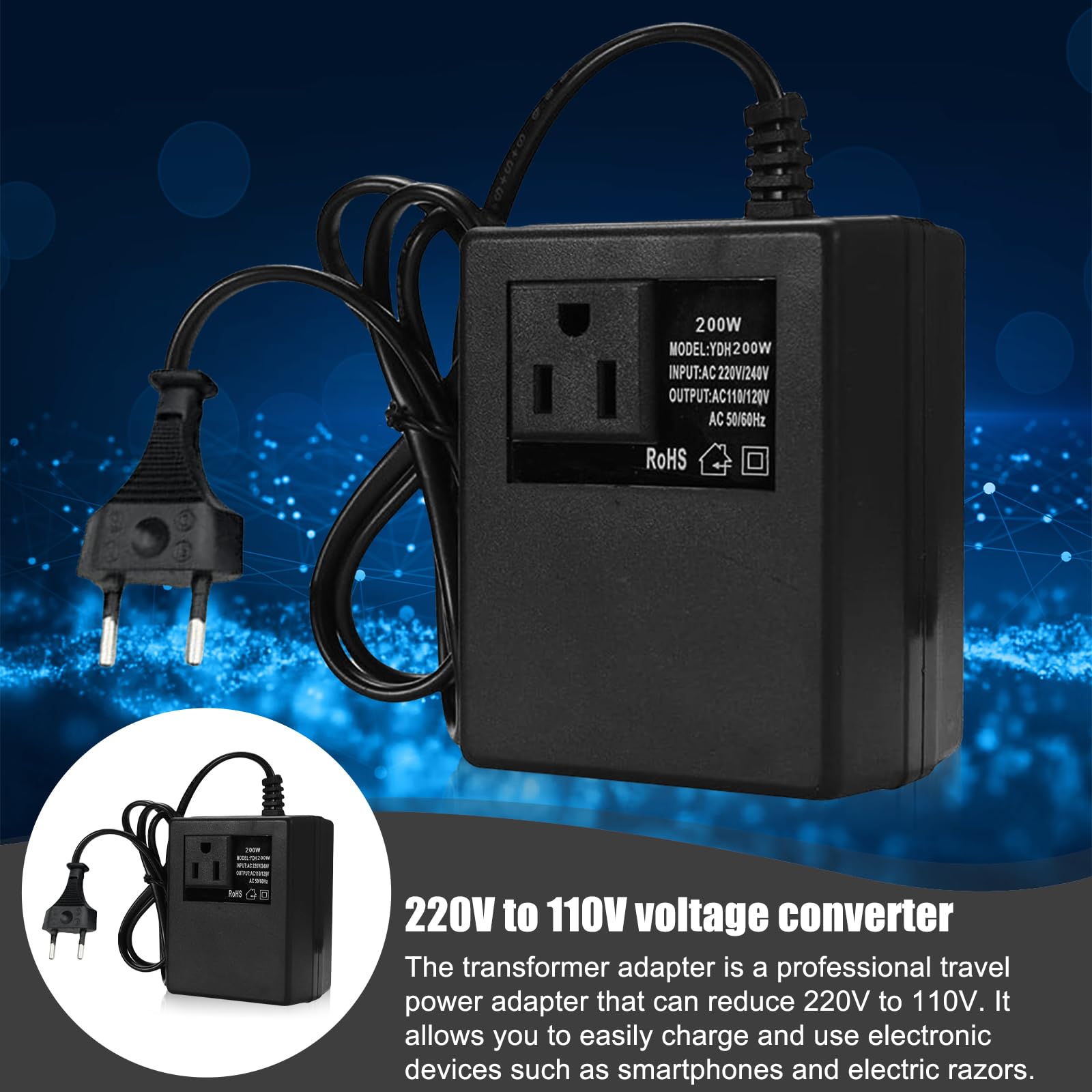 Convertitore Tensione 220V A 110V 200W - Spina UE, Per Viaggi - Foto 4