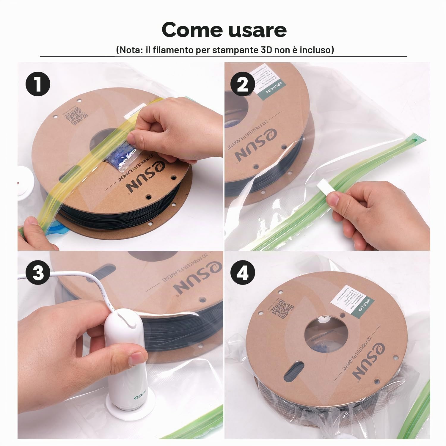 eSUN Upgrade Kit Sottovuoto, 10pz Stampante 3D Filamento Compressione Sottovuoto con pompa USB, riutilizzabile filamento a prova di umidità sacchetto sigillato sottovuoto