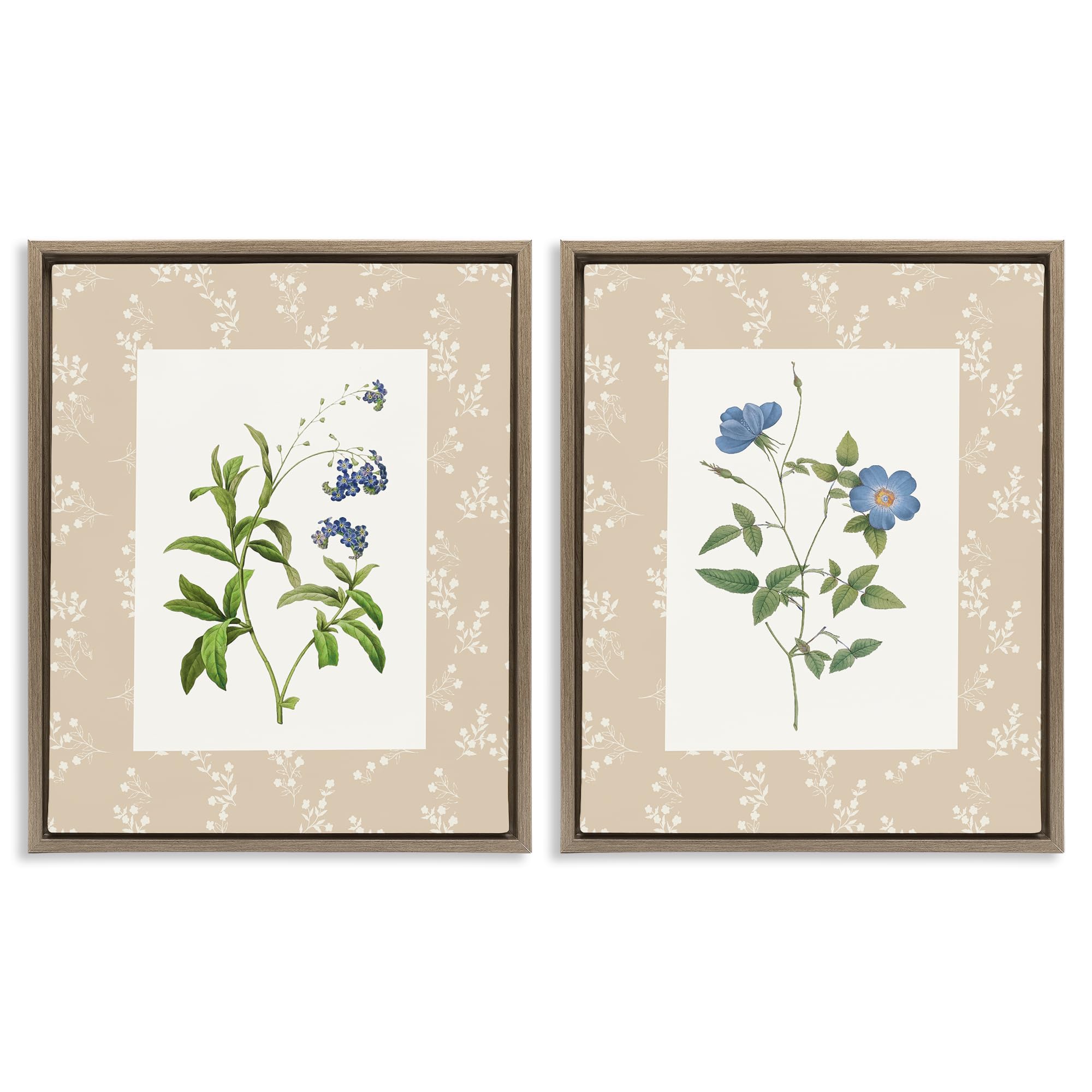 Stupell Industries 'Herbs on Beige Botanicals', 2pc Floating Frame Art Set 2, Brown, 17 x 21 Inches, Easy to Hang and Sturdy, Made in USA, by Val Rhodes