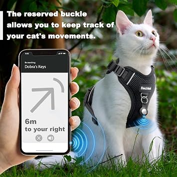 BECHTEL Cat Harness and Leash, Adjustable, Reflective, Black, Small