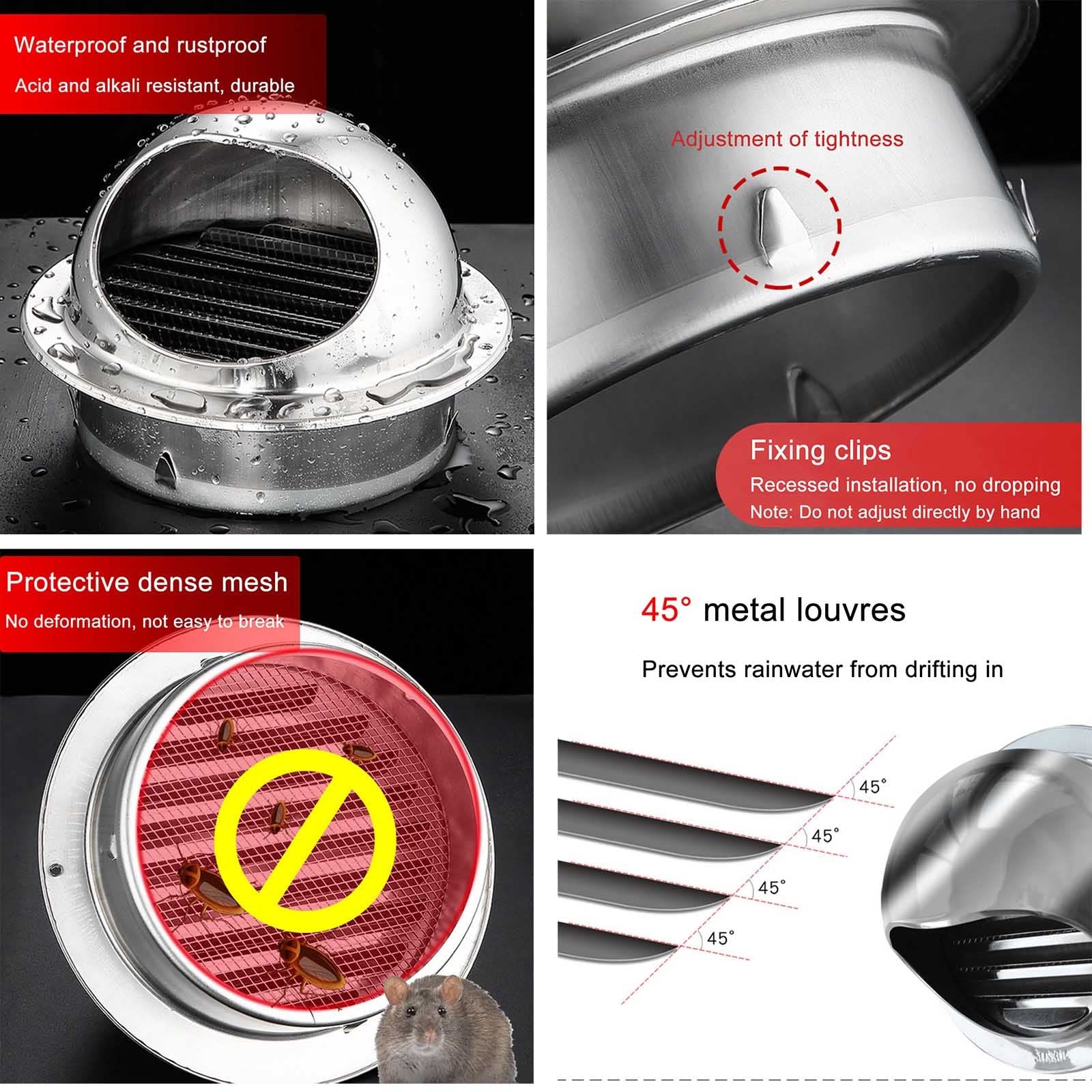 WORDFUN Grille D'Aération Ronde, Grille De Ventilation pour Cuisine, Conduit Aérateur d'air, Grille De Hotte Intempéries, Grille D'aération en Acier Inoxydable, Ø200/250mm, Grille D'évacuation