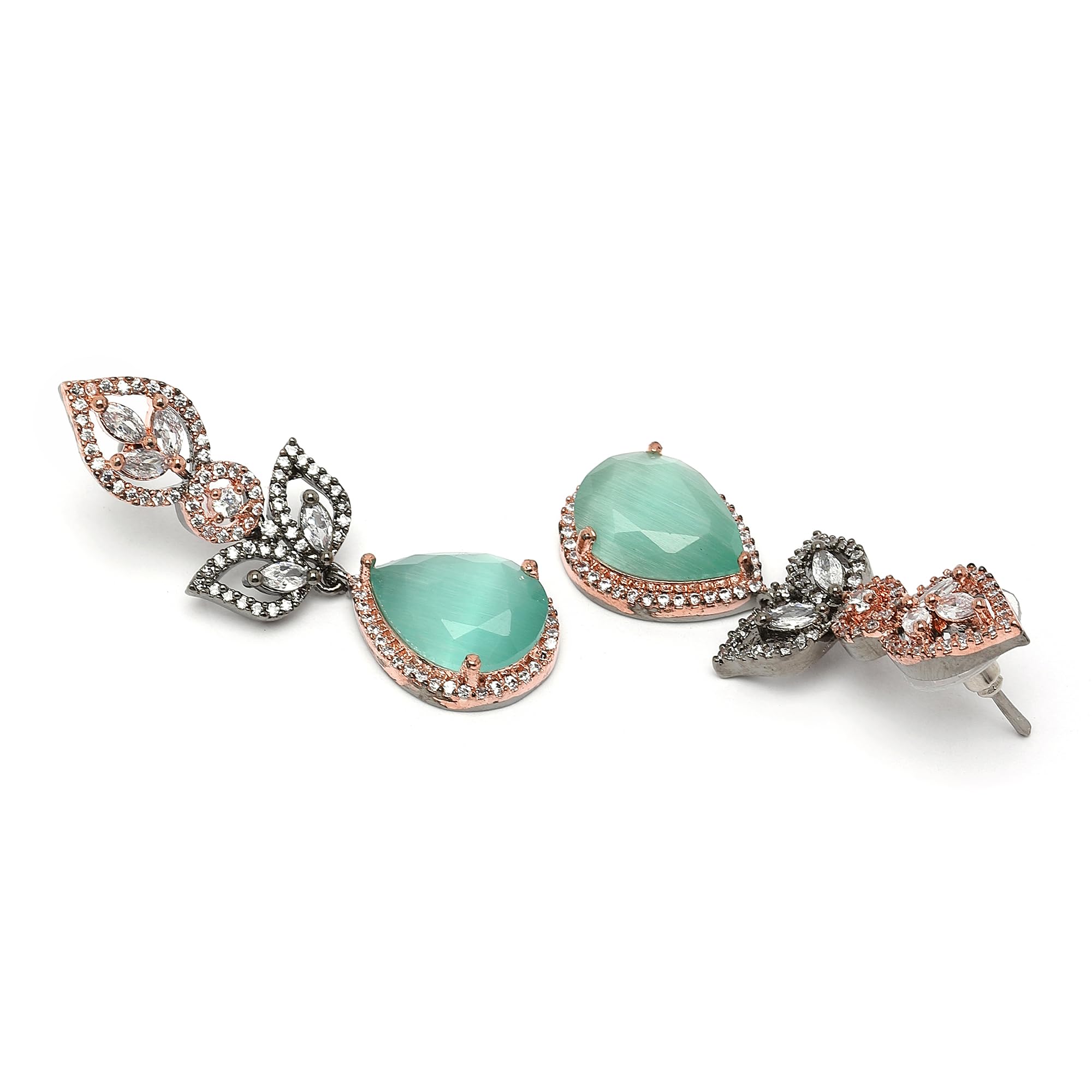 Rhodium-Plated American Diamond Drop Earrings