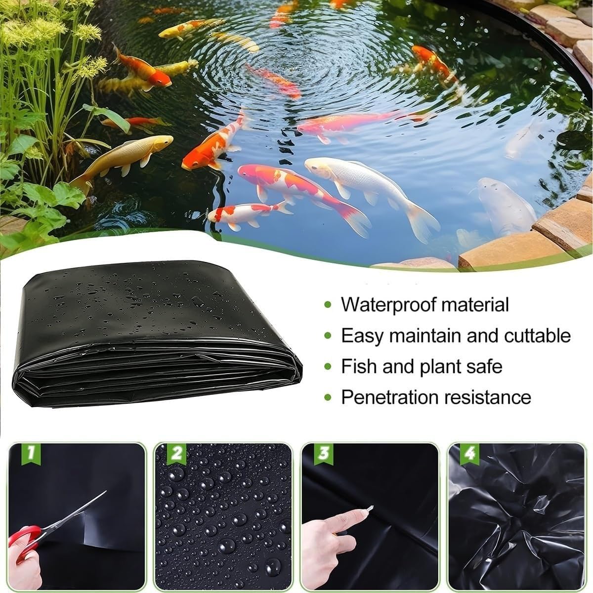 Wytrzymała czarna folia HDPE o grubości 0,12 mm, elastyczna wodoodporna folia do dużych stawów, ogrodów rybnych i wodnych, 1 x 1 m do 12 x 15 m