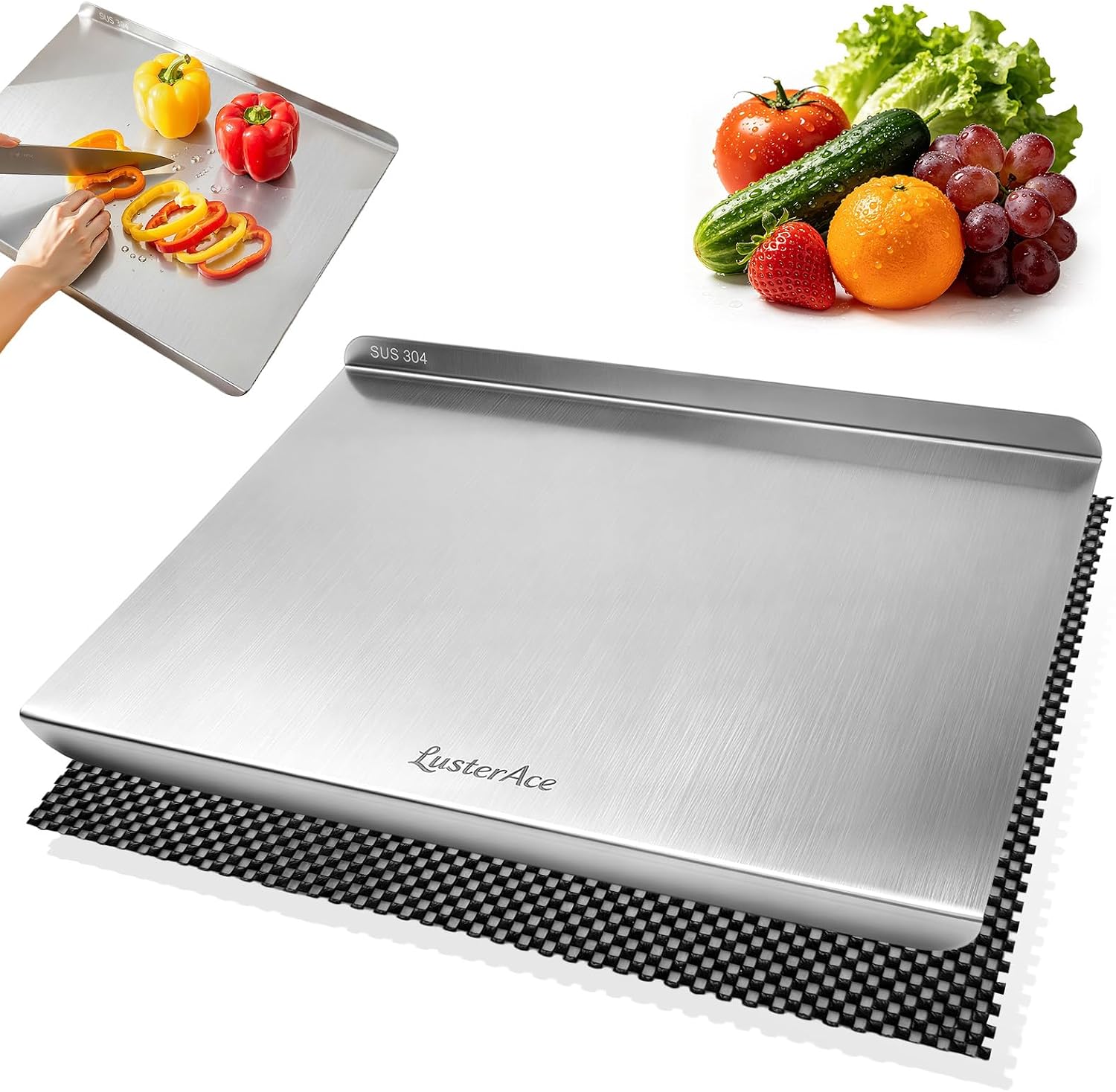 304 Stainless Steel Cutting Board with Lip, Cutting Boards for Kitchen