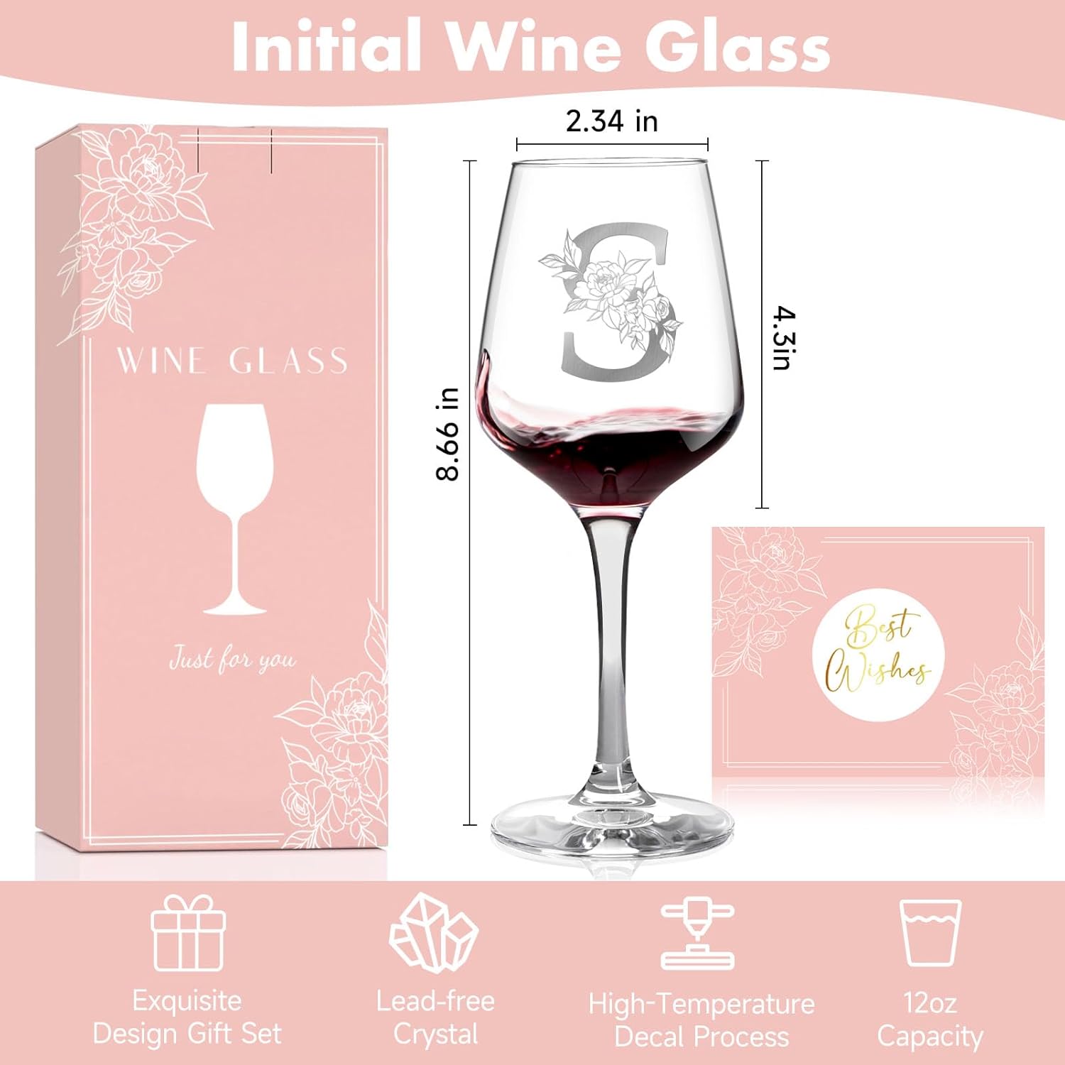 Monogrammed Wine Glass Gifts for Women, Personalized A-Z Wine Glass, Custom Gifts for Women, Unique Birthday Valentines Day Mothers Day Gift for Her, Mom, Wife, Friends - Image 3