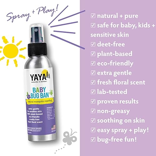 Miniatura 5 de YAYA ORGANICS Baby Bug Ban Spray + Wipe Bundle - Repelente totalmente natural fabricado con aceites esenciales para bebés, niños pequeños y piel