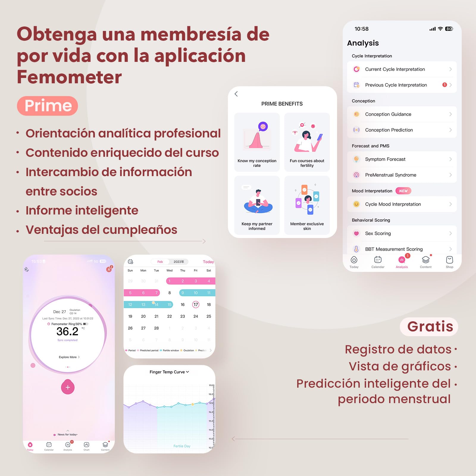 Femometer Anillo Inteligente para Seguimiento de Fertilidad y Ovulación, Sensor de Temperatura con Sincronización Automática (Talla 8)