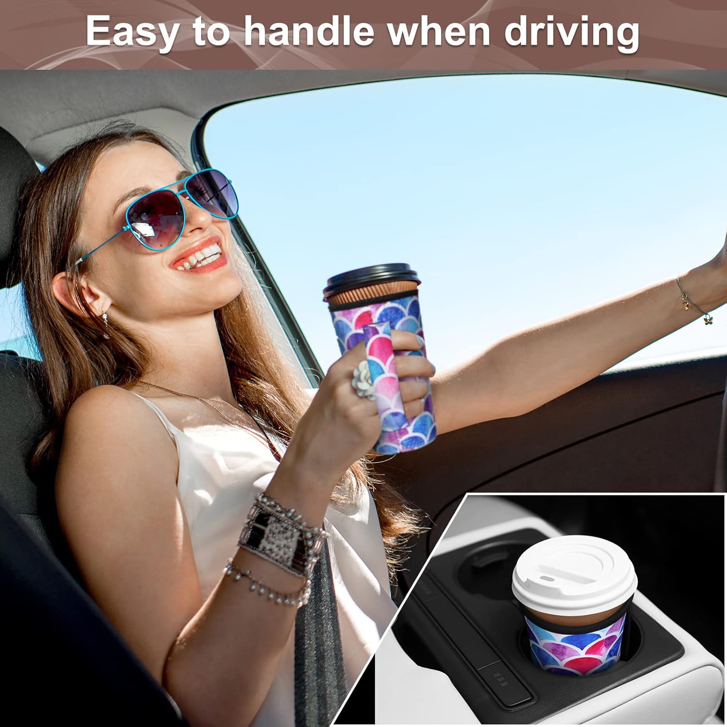 Hoolerry 30 Pcs Reusable Iced Coffee Sleeve for Cold Beverages Cups Reusable Neoprene Insulator Cup Sleeve with Handle Neoprene Holder Suitable for Hot and Cold Coffee or Ice Drink Fits 16-32oz