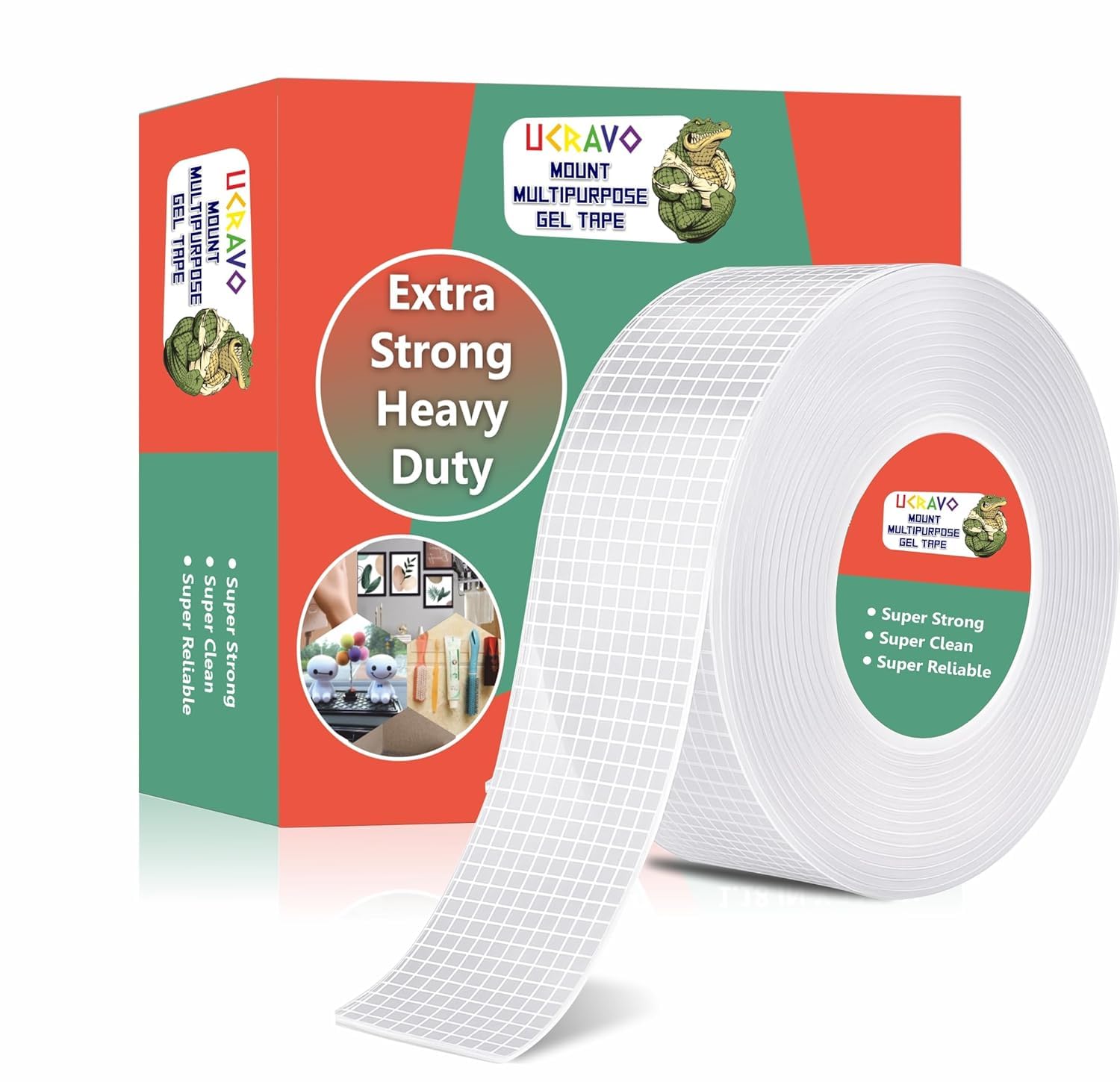 UCRAVO Gen.2 Extra Heavy Duty Double Sided Grid Grip Tape 3 Meter Reusable Multipurpose Adhesive Strip |Transparent, Removable, Washable, Traceless Wall Mounting Tape Strong Sticky Silicone Grip Tape-image-28