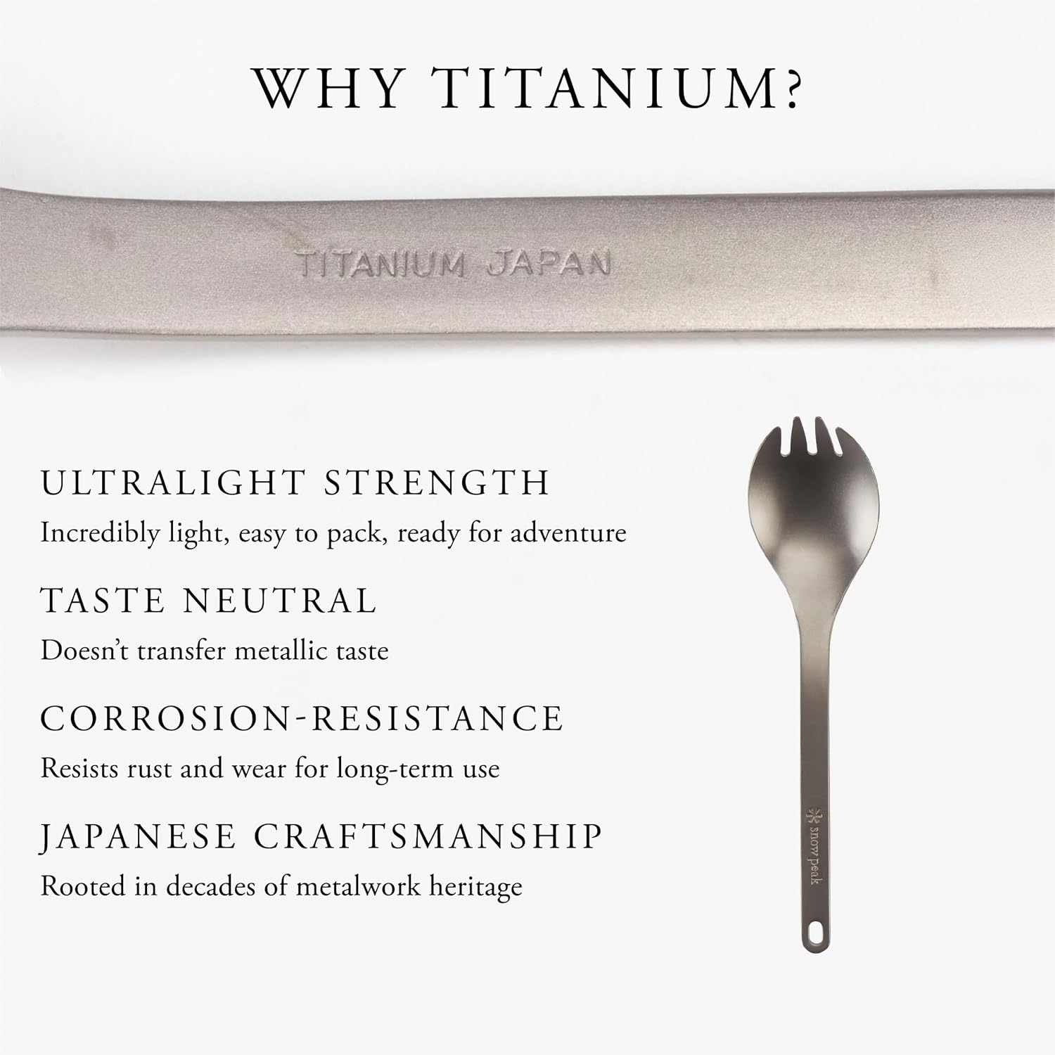 Snow Peak Titanium Spork, Durable Utensil, Compact, Lightweight, Camping, Hiking, Backpacking, 1 Pack