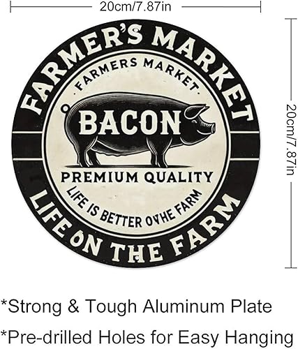 Miniatura 2 de Farmer'S Market Bacon Round Tin Sign Retro Metal Sign for Cafe Bar Pub Home Wall Decor Metal Poster 8x8 Inch