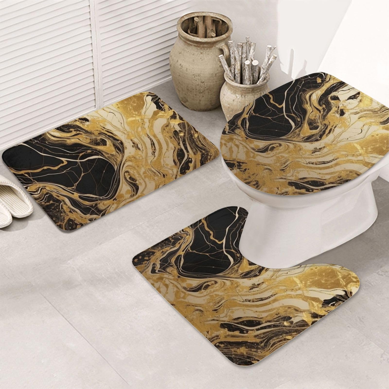 Tapis de salle de bain texture marbrée dorée pour sol de cuisine et WC