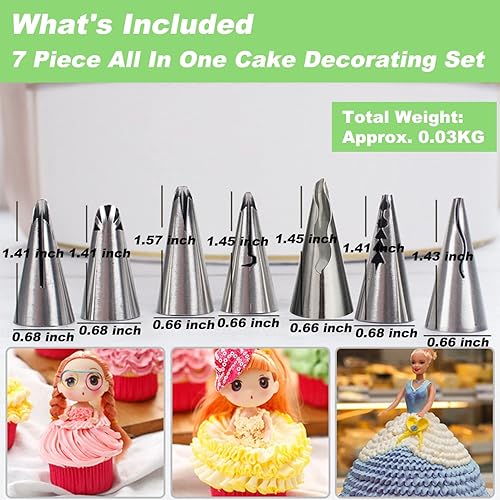 Miniatura 3 de Suuker Juego de 7 boquillas plisadas para tuberías de falda de acero inoxidable, juego de boquillas rusas para pastelería, suministros de decoración