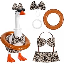 Bolsome Bikini Desk Goose Outfit 7 inch Mini Goose Red Plaid Bikini with Sunglasses Necklace Swimming Ring for Summer Magnetic Desk Goose Statue DecorRed White Plaid