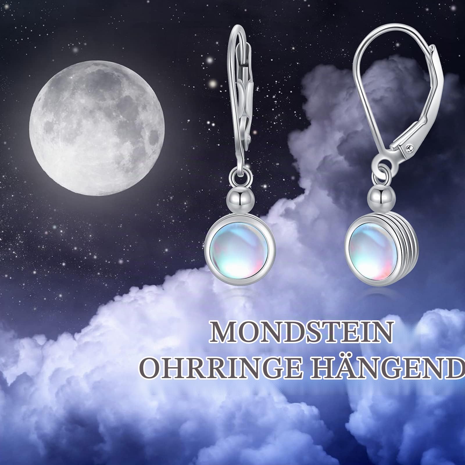 Baumelnde Mondstein-Ohrringe aus 925er-Sterlingsilber, tropfenförmig/rund/filigran/Mond/Stern/baumelnde Mondstein-Ohrringe mit Geschenkbox, Mondstein-Schmuckgeschenk für Mutter/Tochter/Freundin