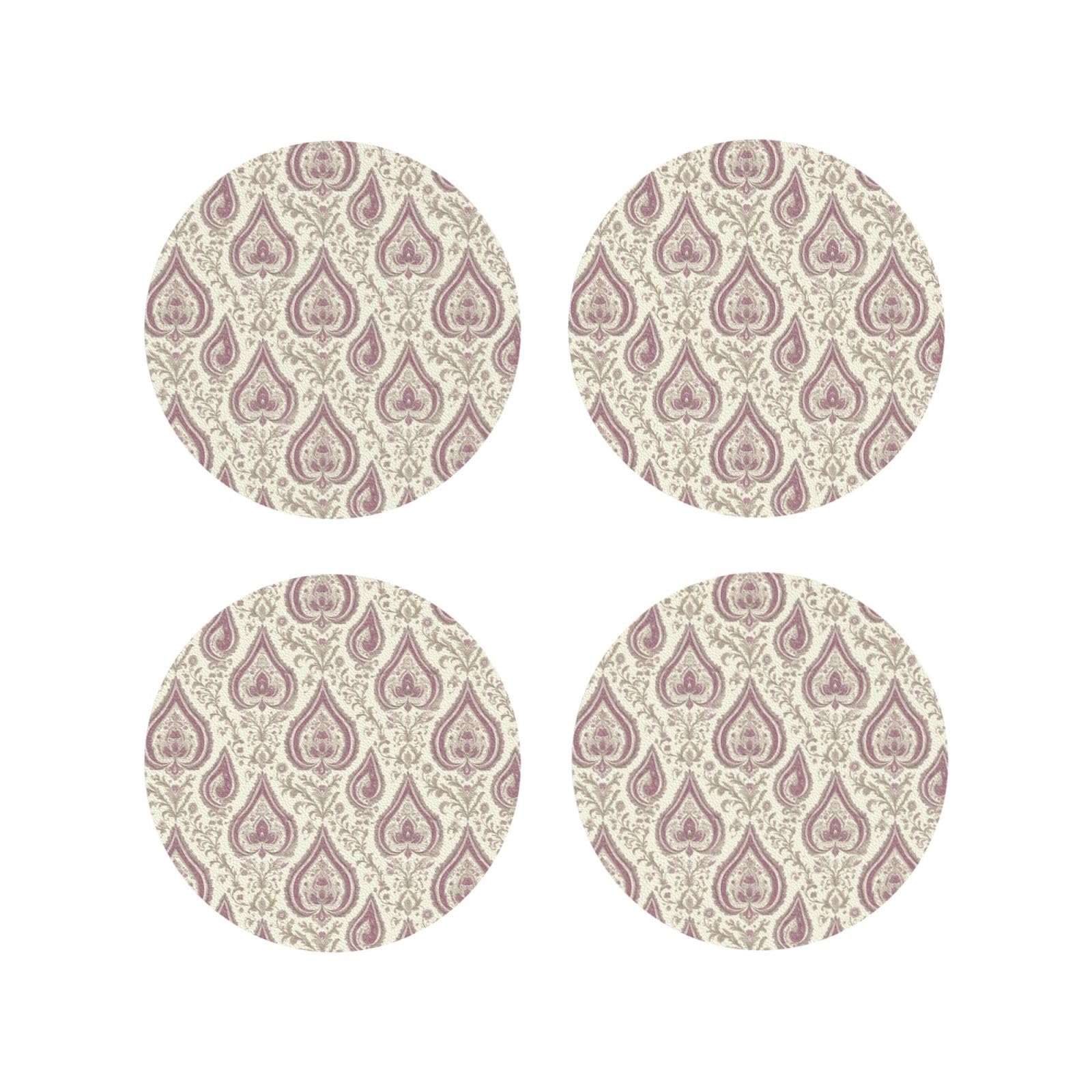 Leather Coasters Set of 4 - Lavender Pattern Print Lightweight Drink Coasters for Desk