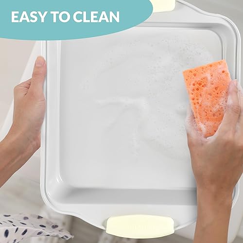 Miniatura 5 de Boxiki Kitchen Molde para hornear de 8 x 8 pulgadas, molde cuadrado de cerámica antiadherente para horno, sartén para brownie con mango de silicona,