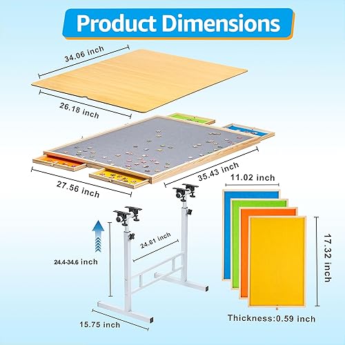 Vista 3 de Fanwer Mesa de rompecabezas de 1500 piezas con patas, ajuste de ángulo y altura con 4 cajones y cubierta de madera, tablero de rompecabezas