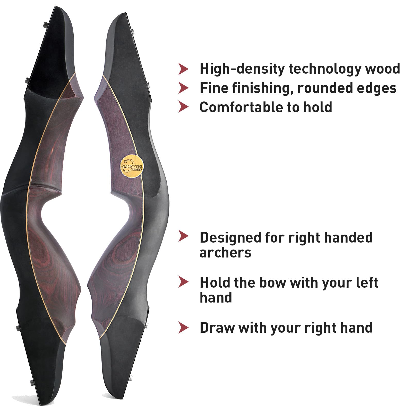 60" Set Arco E Frecce Adulto 25-60lbs Legno Colorato Ricurvo Archi Set per Il Tiro All'aperto E La Caccia Al Bersaglio (Rosso Vino, 60lb)
