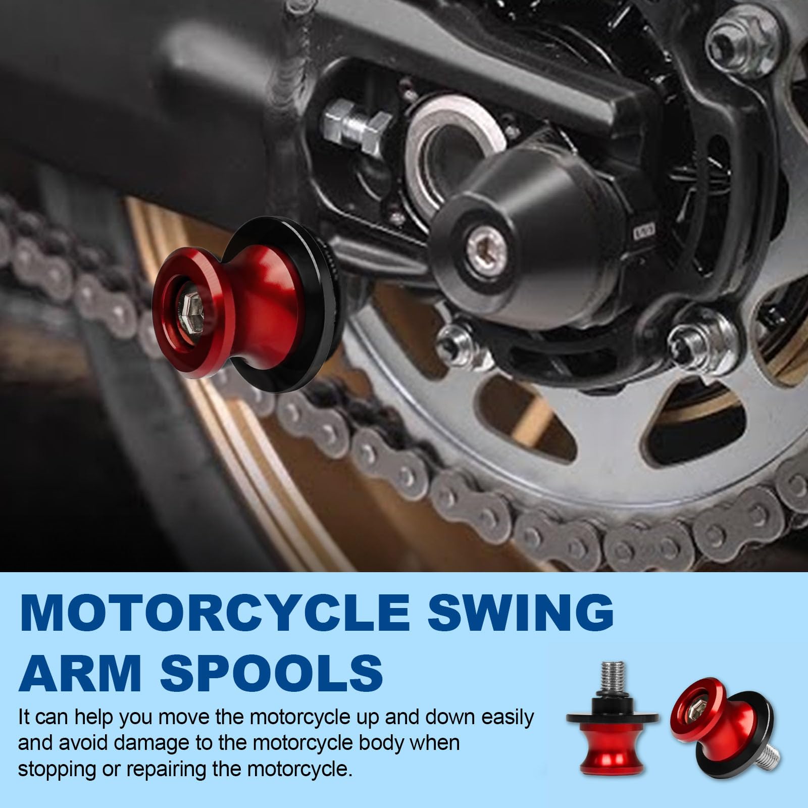 4 Piezas M10 eupdd Diábolos para Moto: 10mm Rojo Caballetes Traseros de Moto Aluminio CNC, Carretes de Brazo Oscilante, Brazo Oscilante Motocicleta, Motocicleta CNC Soporte trasero, Diábolos Moto
