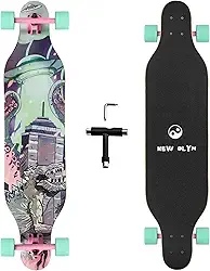 Skate Longboard, 104 cm 8 camadas de bordo canadense Drop Through Longboards para jovens iniciantes (dinossauro)