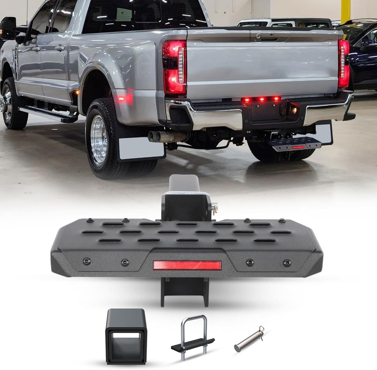 Nixon Offroad Universal Hitch Step for 3 Inch Receiver, Black Anti Slip Rear Bumper Guard with Adapter, Adjustable Length & Height Truck Step for Pickup Trailer Tow Car SUV, Capacity 350 LBS