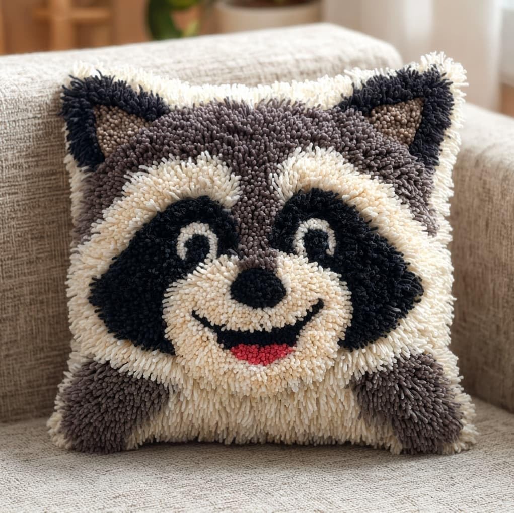 AxiangziK Pre-Printed Latch Hook Pillow Kit,Animal Raccoon
