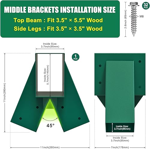 Miniatura 4 de BeneLabel Juego de soportes de columpio medio con marco A, accesorios de acero resistente con accesorios de montaje, juego de columpio de bricolaje