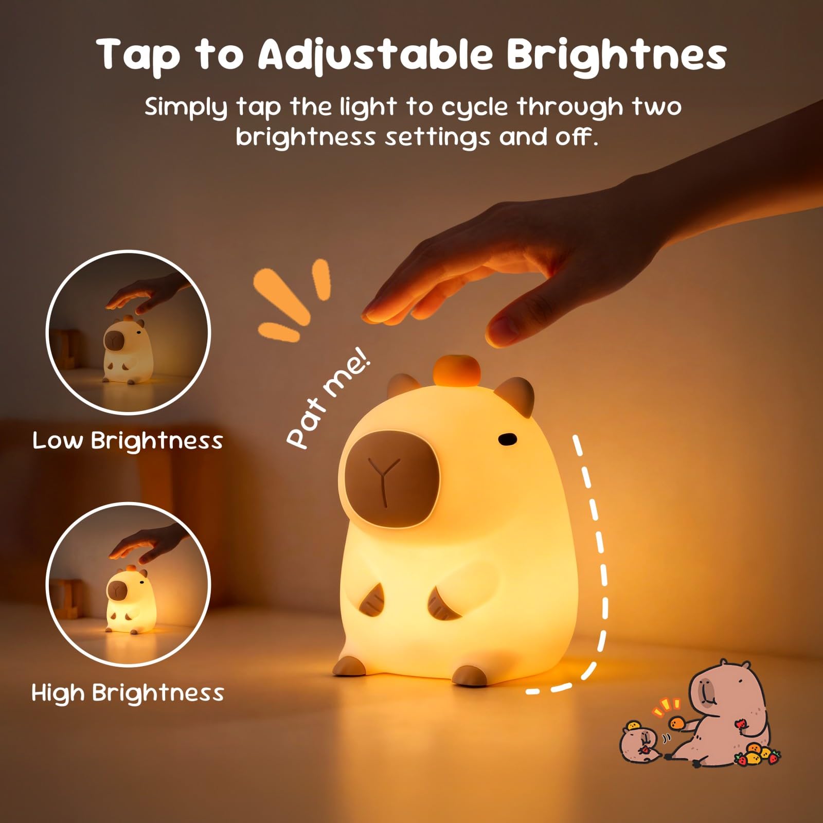 MERTTURM Capybara Lampka Nocna dla Dzieci, Ładowalna Lampa Dotykowa, Miękkie Silikon Bez BPA, Timer 20Min, Bezpieczna Lampka do Pokoju Dziecięcego, Uroczy Prezent