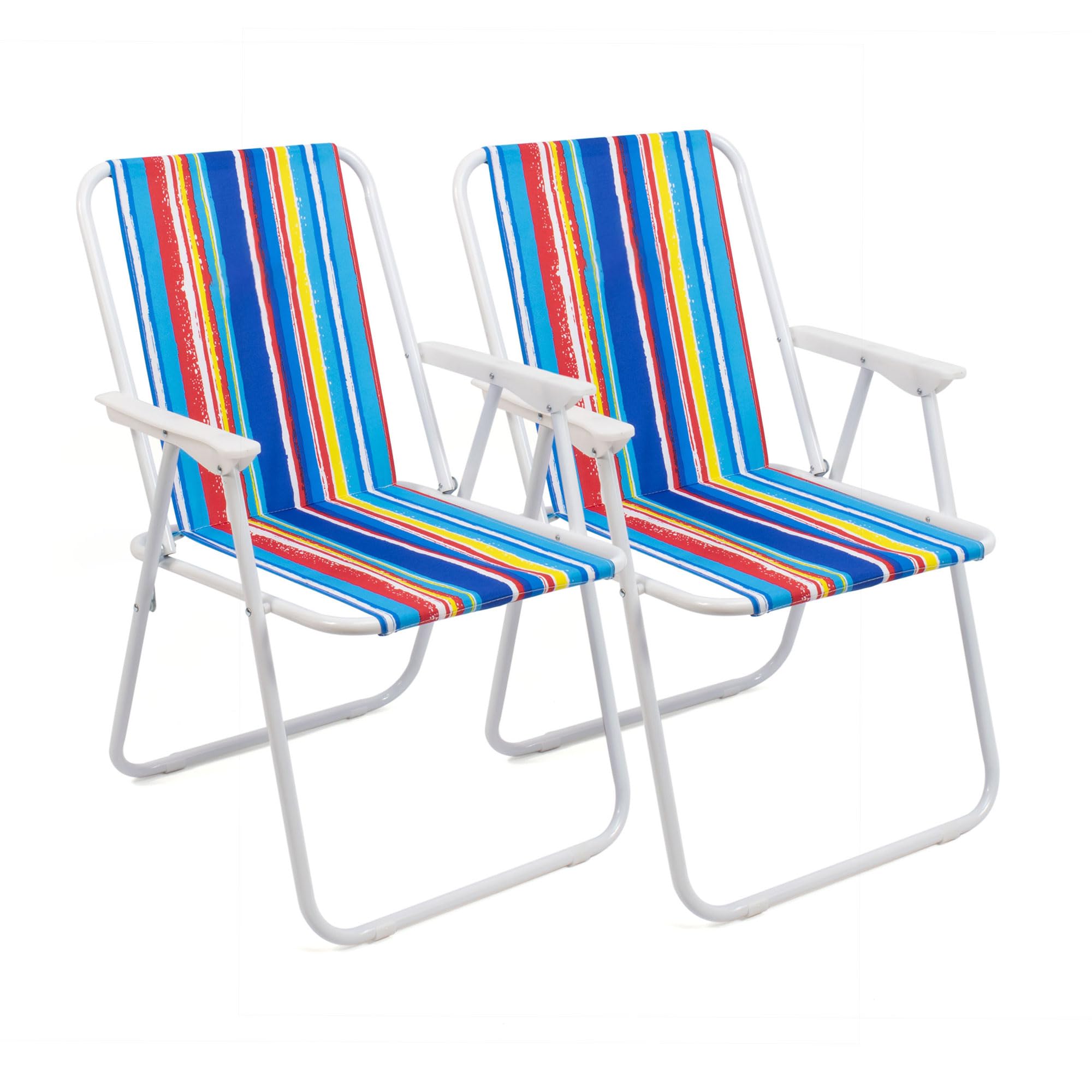 The Secret Home Pack 2 Sillas de Playa Plegables y Ligeras | Silla de Exterior para Camping, Jardín y Terraza | Estructura de Metal Resistente y Tela de Poliéster Rayas |Asiento Portátil (Multicolor)