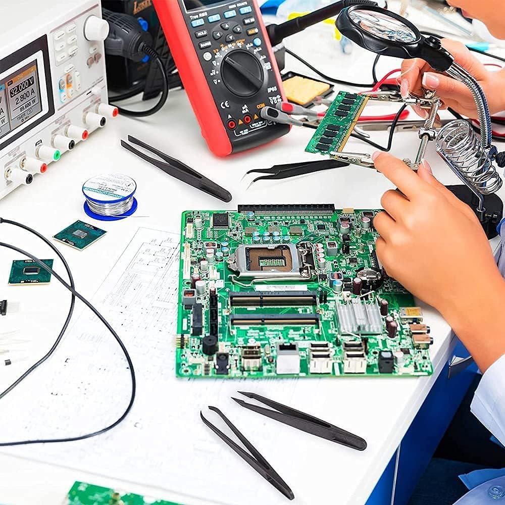 MMOBIEL pinzette di precisione in plastica anti-statica, punta piatta per elettronica, gioielleria, laboratorio, nero