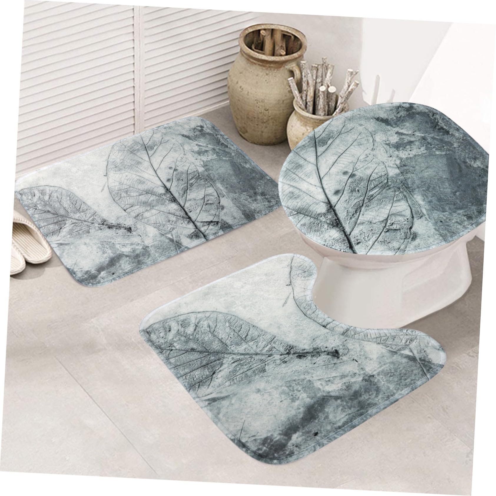Toyvian Set 3 Pezzi Tappeti da Bagno Retrò in Poliestere Decorazione Foglie, Antiscivolo, Facile da Installare per Arredamento Bagno Casa