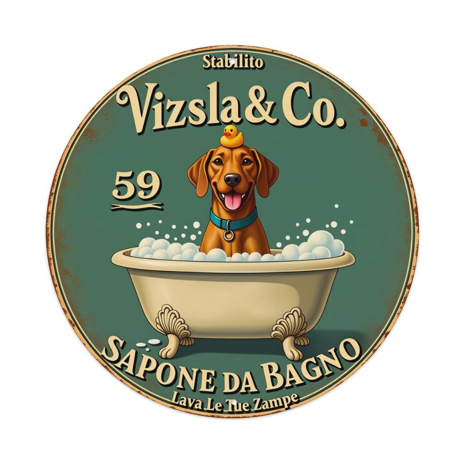Dog In Bathtub With Duck Metal Tin Sign Vintage Garden Bedroom Cafe Bar Man Cave Home Wall Decor Metal Poster 8x8 inches