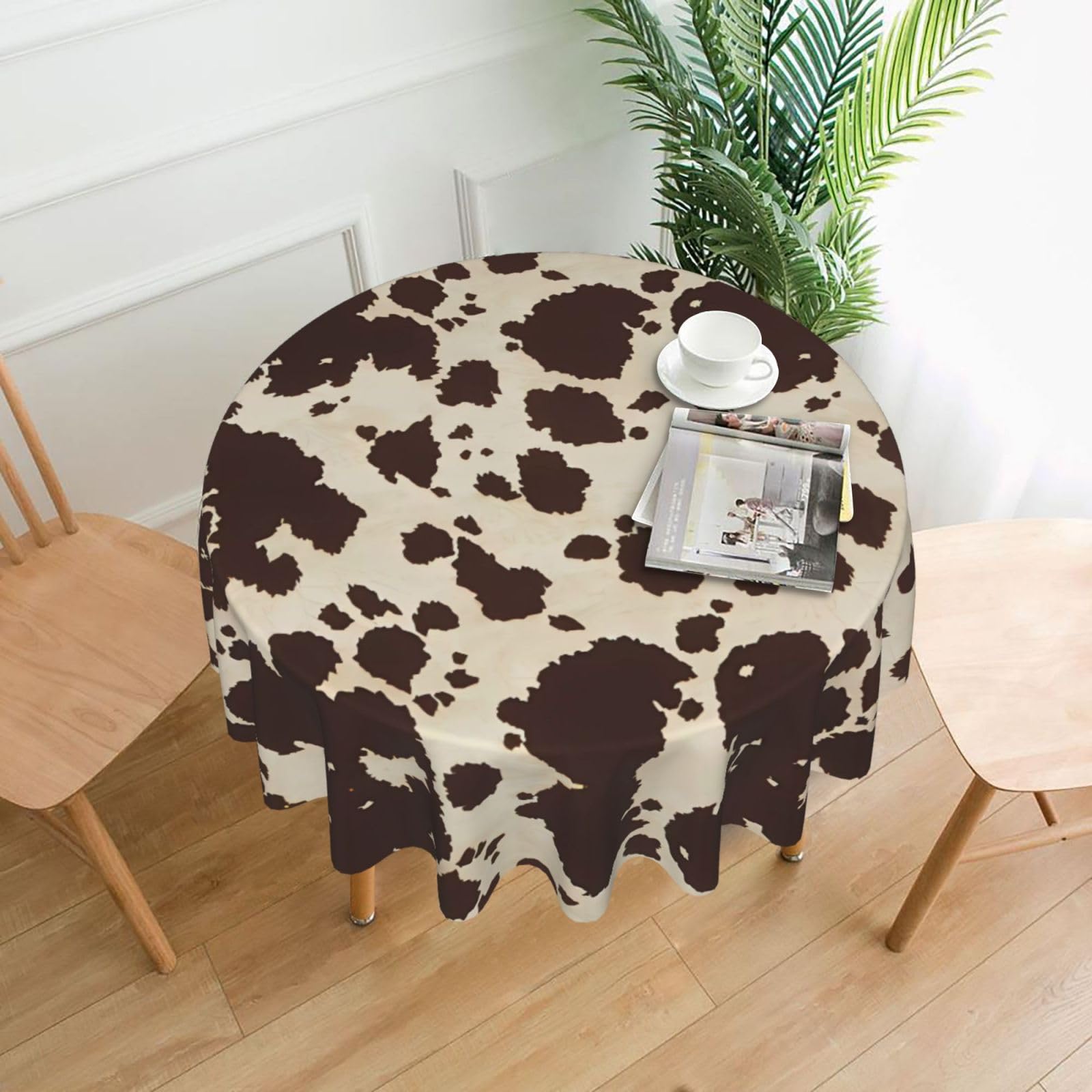 hhxvcv Brown Cow Spots Round Tablecloth – Dining Table Cover
