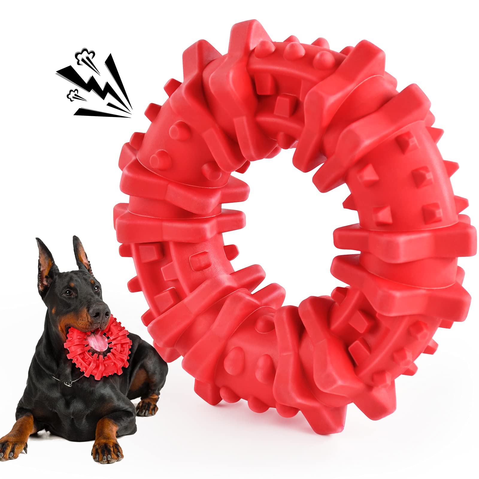 Chew Dog Toys for Aggressive Chewers Large Breed, Ring Rubber Dog Chew Toys Indestructible Dog Toys for Large Dogs Squeaky Toys Durable Dog Toy for Medium Dog Tough Pet Toys