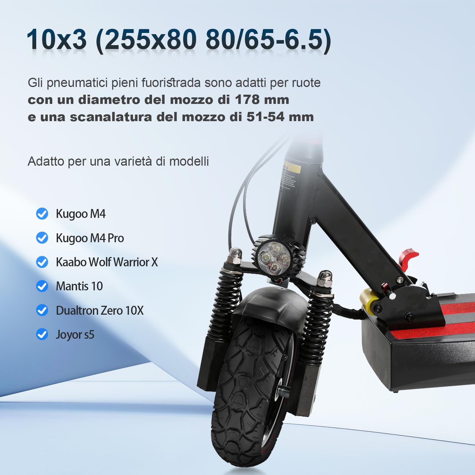 10×3 Pneumatici pieni da 10 pollici 255x80 80/65-6.5 Pneumatici di ricambio La larghezza della fessura è di 53,5 mm, adatta per ruote con una larghezza di 51-54 mm (Rosso 2 pezzi)