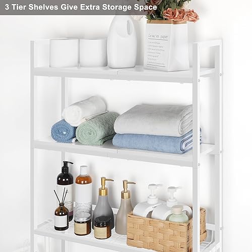 Miniatura 4 de Estante de almacenamiento sobre el inodoro de 3 niveles sobre el inodoro, organizador de baño de madera detrás del inodoro, estante de pie con 4