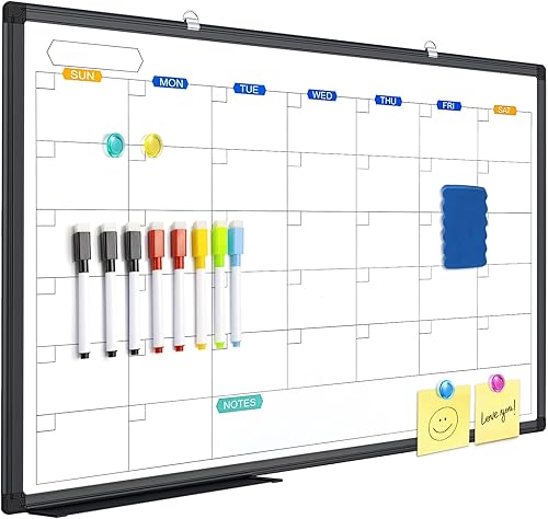 Miniatura 9 de Calendario de borrado en seco para pared, pizarra blanca magnética mensual de 36 x 24 pulgadas, marco de aluminio para colgar en la pared con