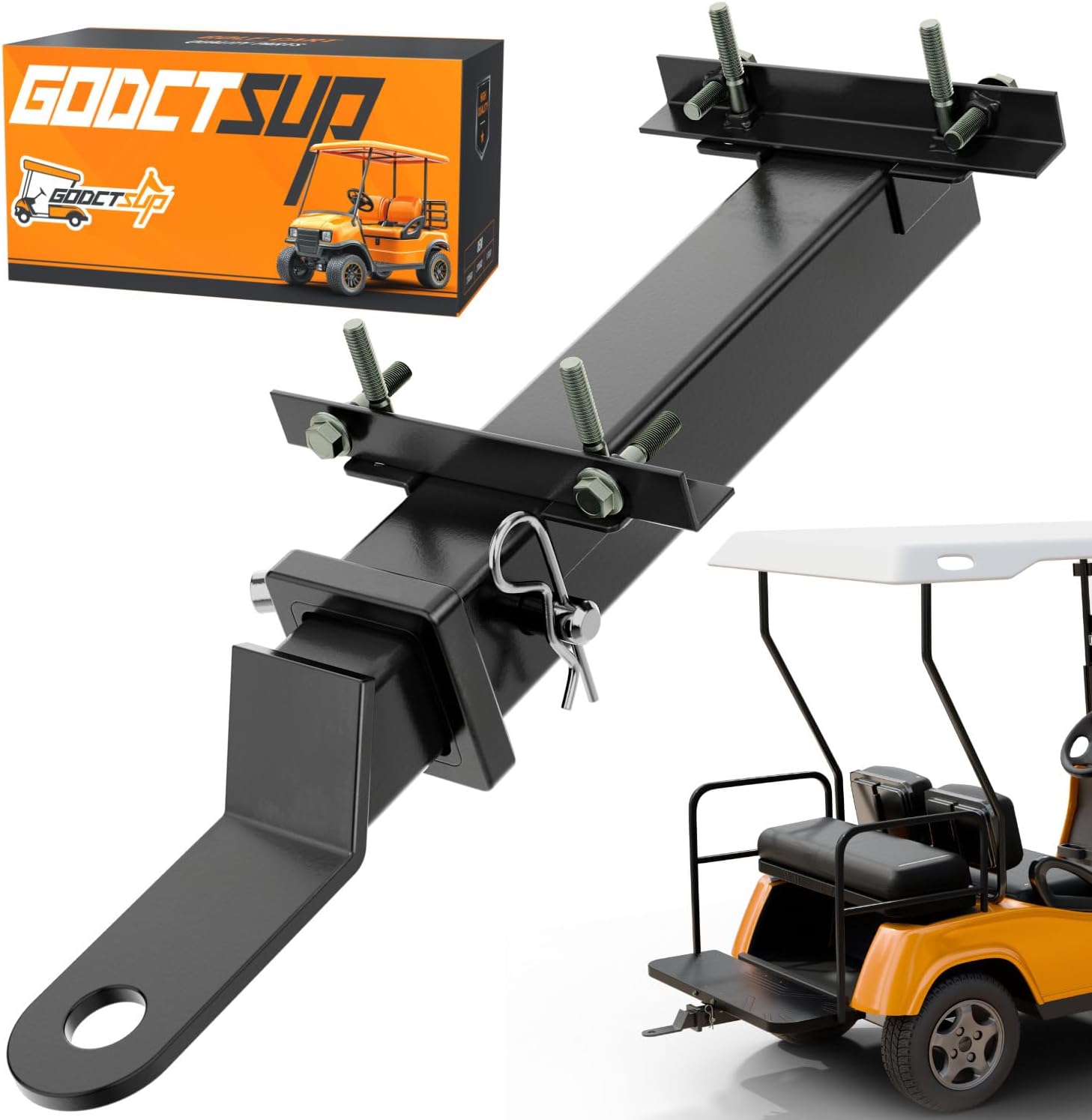 Golf Cart Hitch with 2 inch Receiver, Fits Club Car EZGO Yamaha(2+2) /(4+2) Passenger Golf Carts with Backseat Footrest, Universal Golf Cart Trailer Hitch with Stainless Steel Pin and Clip