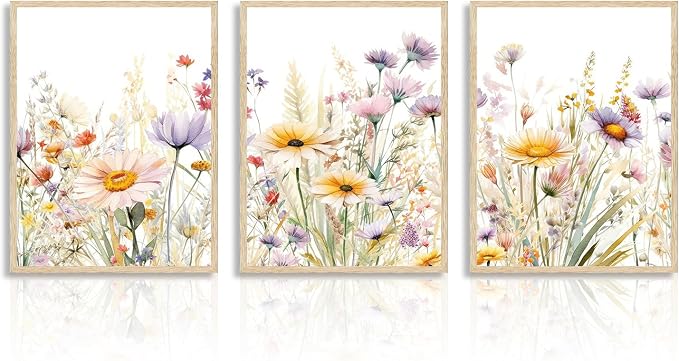 Amazon.com: Dazzlewall 3 PCS Wildflower Canvas Wall Art Colorful Flower ...