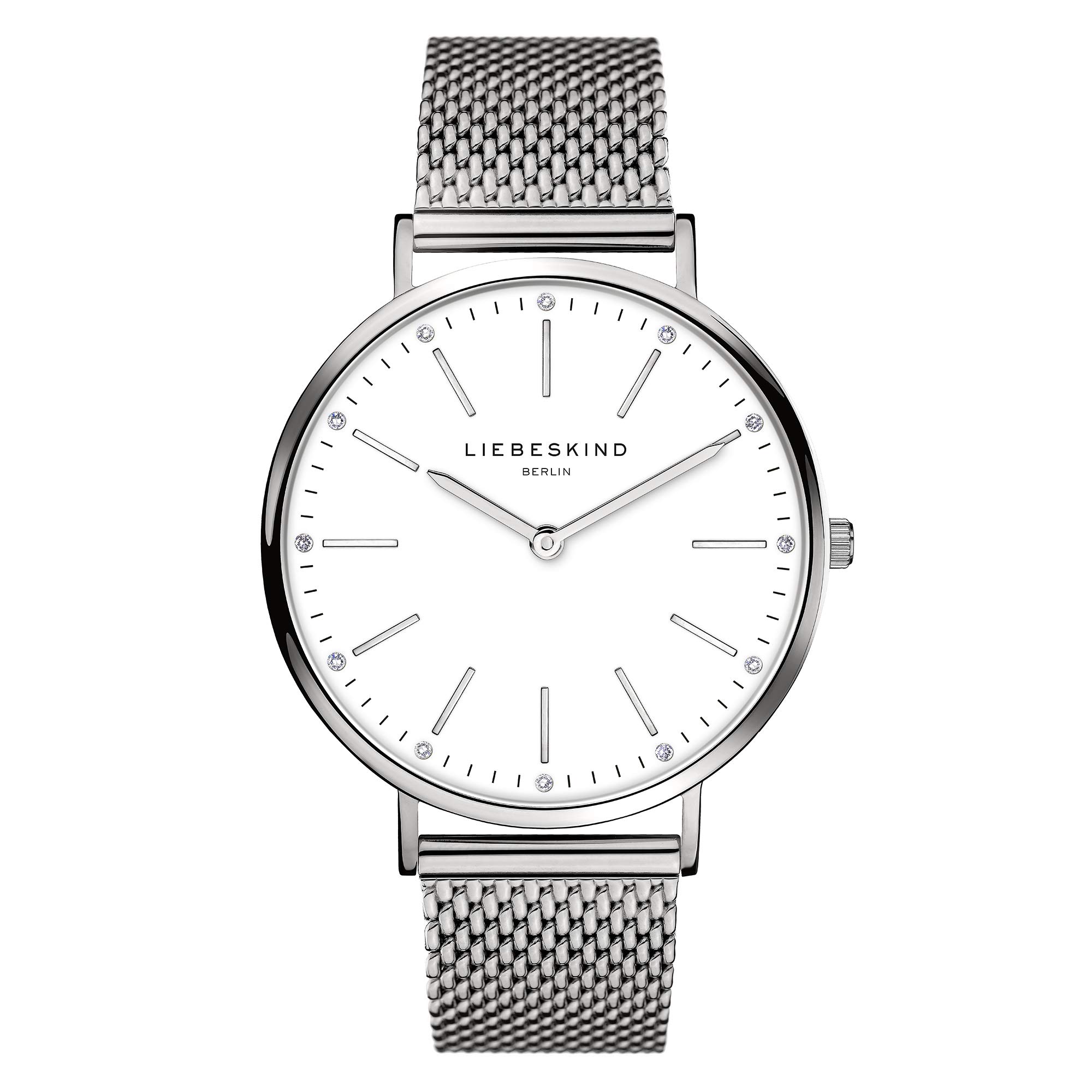 Liebeskind Berlin Damen Armbanduhr mit Zirkonia-Steinen auf dem Zifferblatt – 38 mm rundes Gehäuse – Quarzuhr mit Leder- oder Mesharmband – 5 ATM wasserdicht – Alltagstauglich & stilvoll