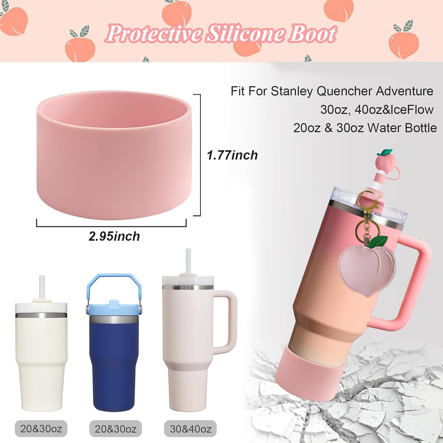 7PCS Strawberry Stanley Cup Accessories, Water Bottle Handle Strap for Stanley 30/40 oz, Including Straw Toppers, Silicone Cup Boot, Keychain Charms, Cup Decoration for Women Girls - Image 3