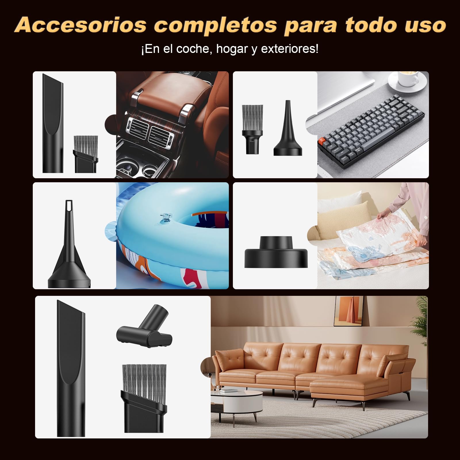 Robofun Aspiradora de Mano 4 en 1 sin Cable, 25000Pa, Motor sin escobillas, Vaciado con botón, para Coche, hogar, sofá, Oficina, pelos de Mascotas