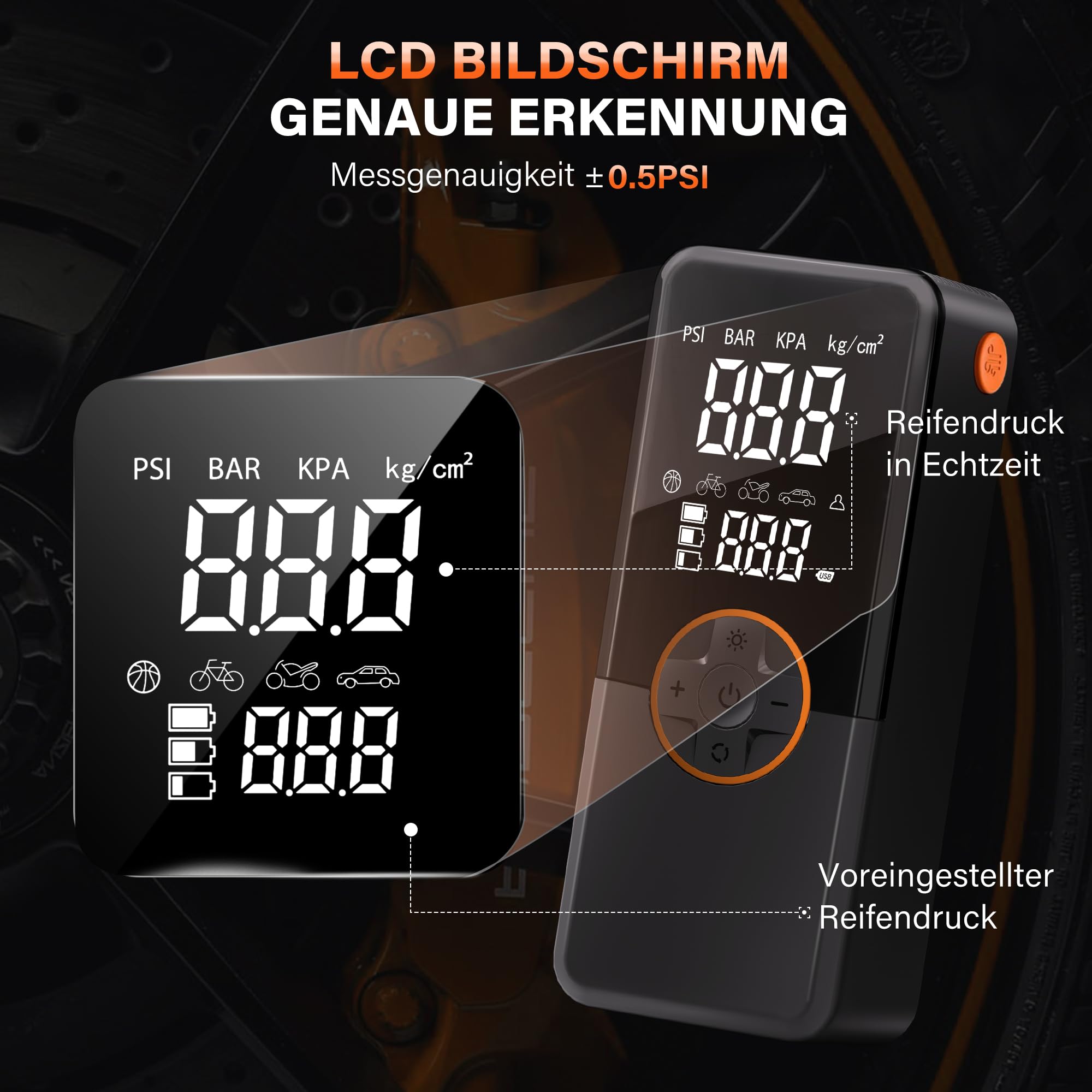 Przenośna elektryczna pompka powietrza z akumulatorem 10000 mAh, 150 PSI, elektryczna pompka rowerowa z manometrem, odpowiednia do oświetlenia LED