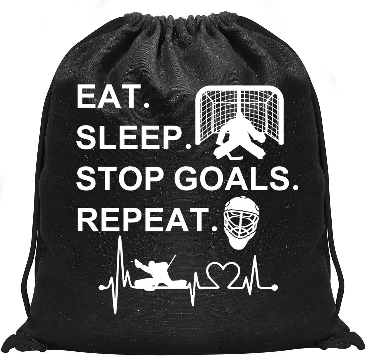 PXTIDY Hockey Bag Hockey Goalie Gift Eat Sleep Stop Goals Repeat Drawstring Backpack Hockey Sport Sackpack - Image 6