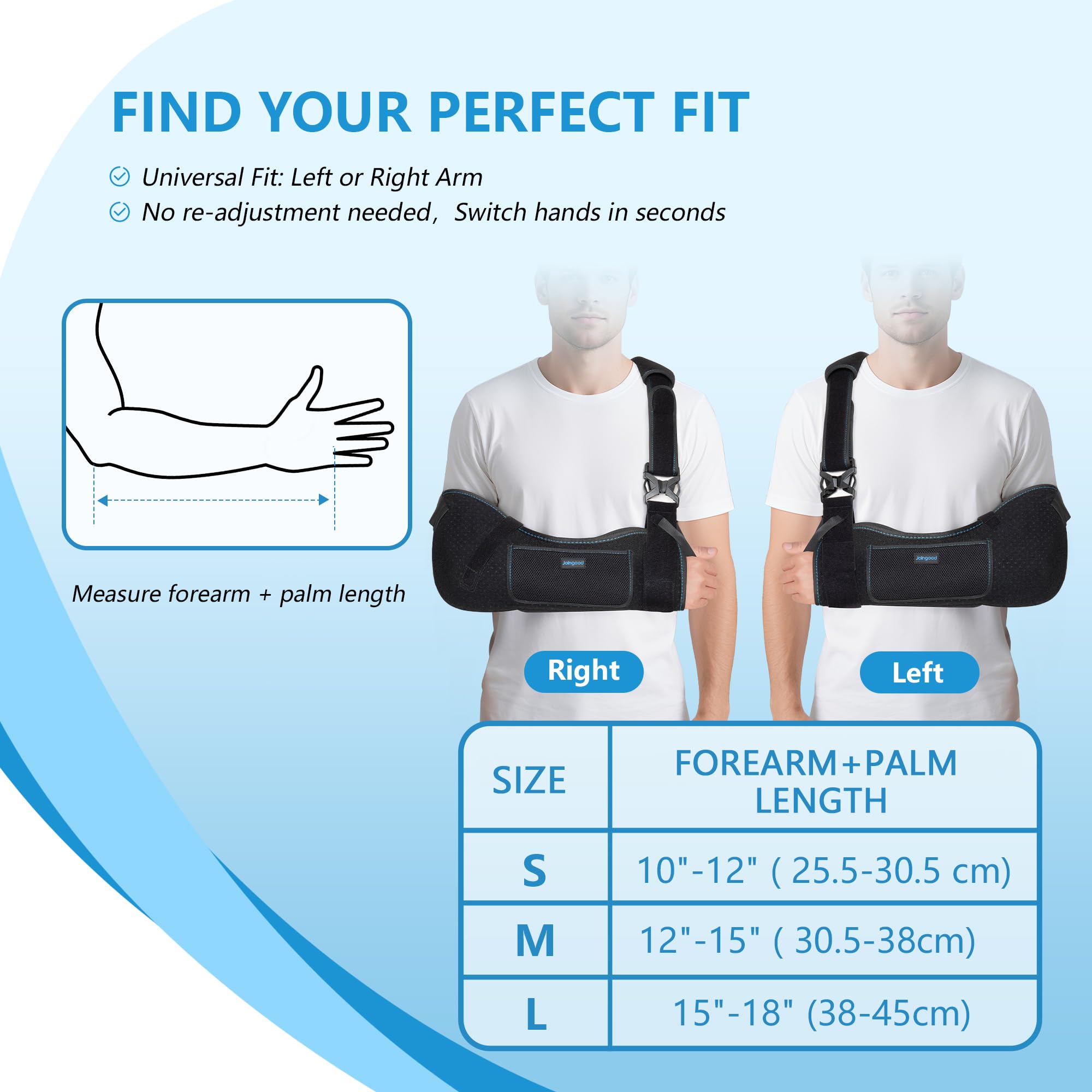 Armschlinge für Männer und Frauen, Verstellbare Armstütze mit Hüftgurt, Atmungsaktiv und Bequem, für Linken oder Rechten Arm, Größe L